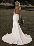 Open Back Mermaid Wedding Dresses With Sweep Train