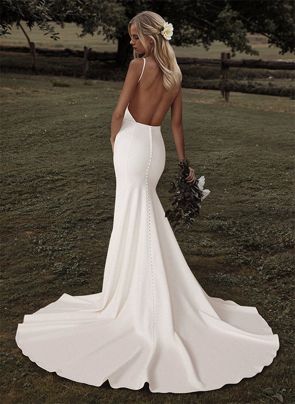 Open Back Mermaid Wedding Dresses With Sweep Train