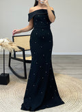 Trumpet/Mermaid Off-The-Shoulder Elastic Satin Prom Dresses With Beading