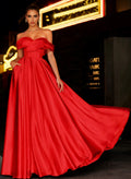 A-Line Off-The-Shoulder Sleeveless Satin Bridesmaid Dresses With Bow(s)/Pockets