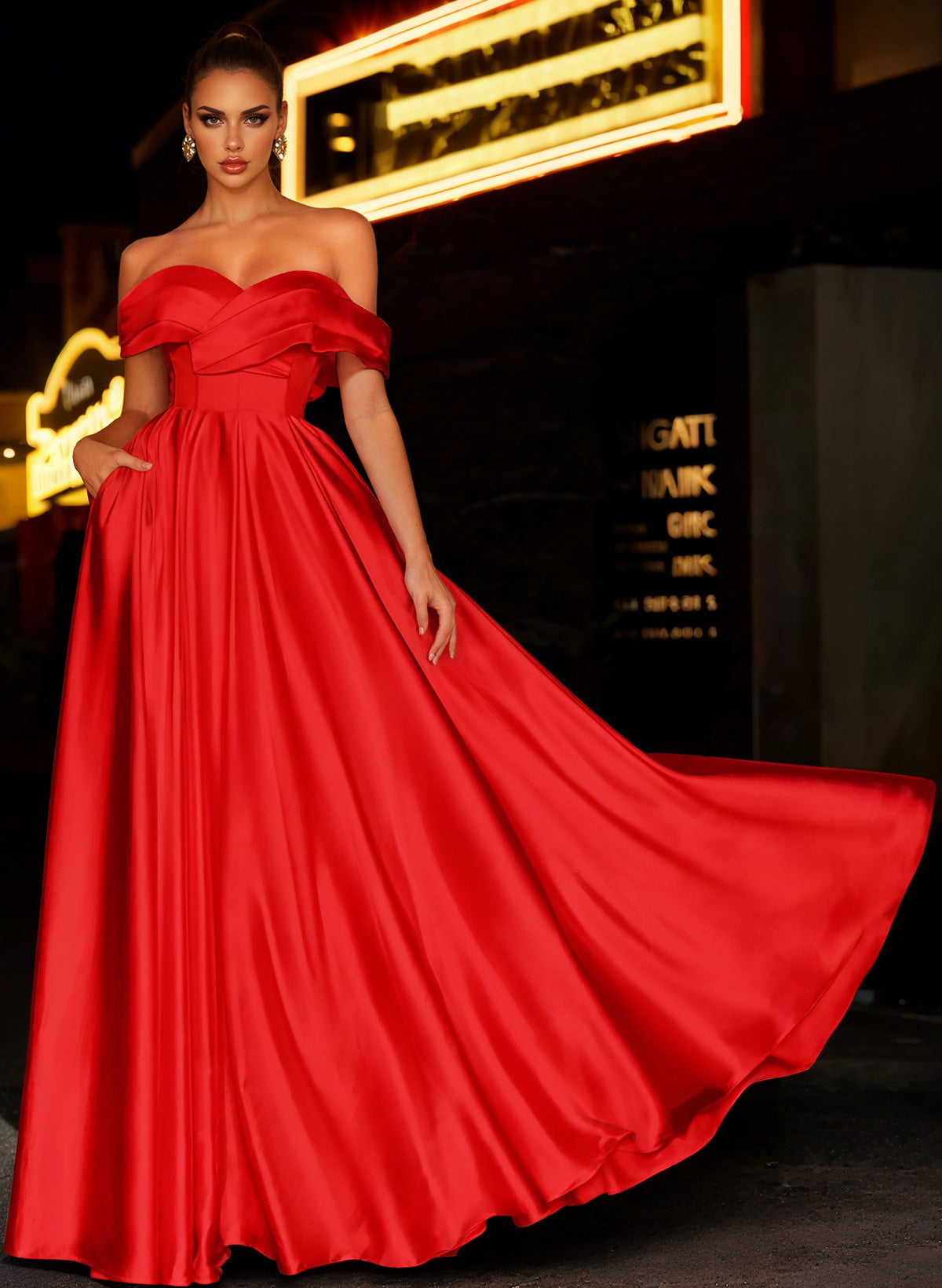 A-Line Off-The-Shoulder Sleeveless Satin Bridesmaid Dresses With Bow(s)/Pockets