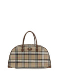Burberry Archival Check Cotton Top Handle Bag — Beige