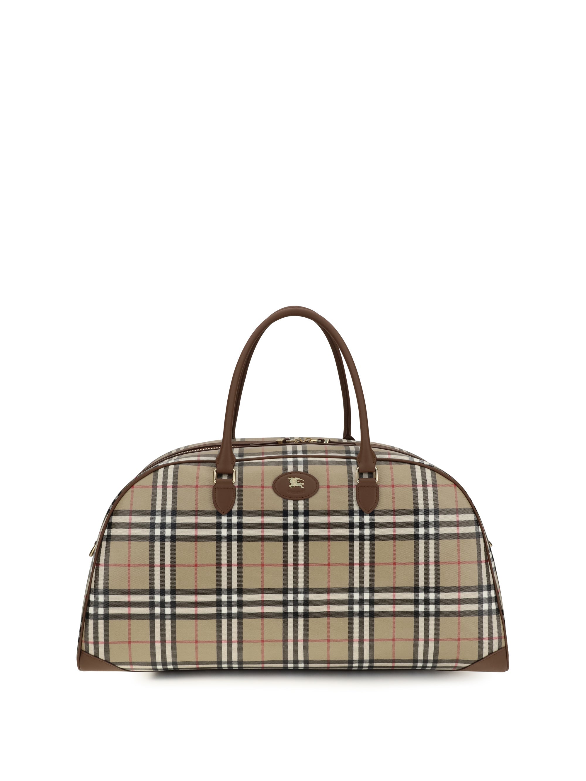 Burberry Archival Check Cotton Top Handle Bag — Beige