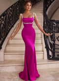 Hot Pink Square Neckline Trumpet/Mermaid Beading Evening Dresses