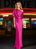 Sheath/Column Asymmetrical Neck Short Sleeves Evening Dresses