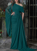 A-Line Asymmetrical Long Sleeves Floor-Length Chiffon Evening Dresses
