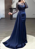 Sheath/Column Scoop Neck Long Sleeves Sequined Prom Dresses With Split Front