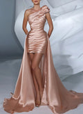 One-Shoulder Pleated Simple Prom Dresses
