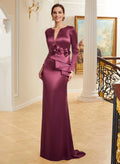 Sheath/Column Long Sleeves Acetate Satin Mother Of The Bride Dresses With Flower(s)