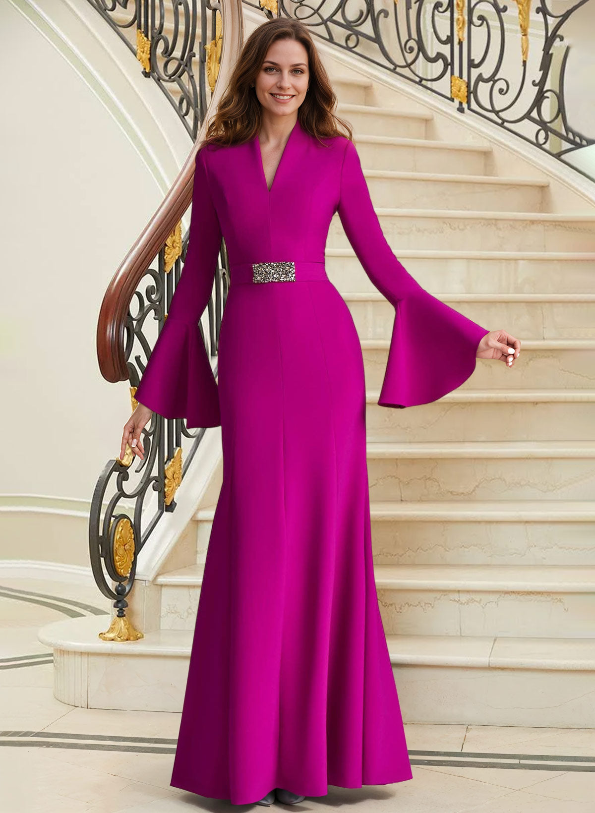 High Neck Long Sleeves Elegant Beading Mother Of The Bride Dresses