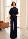 Two Piece Pantsuit Asymmetrical Neck Sleeveless Floor-Length Evening Dresses