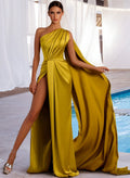 Sheath/Column One-Shoulder Soft Satin Evening Dresses With Split Front