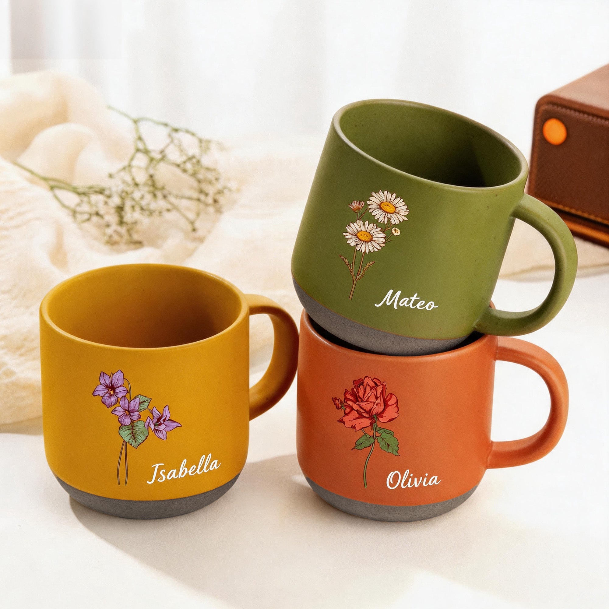 Taza Personalizada Flor de Nacimiento Multicolor con Nombre Bebida Diaria Regalo de Cumpleaños para Mujeres Amigos Familia