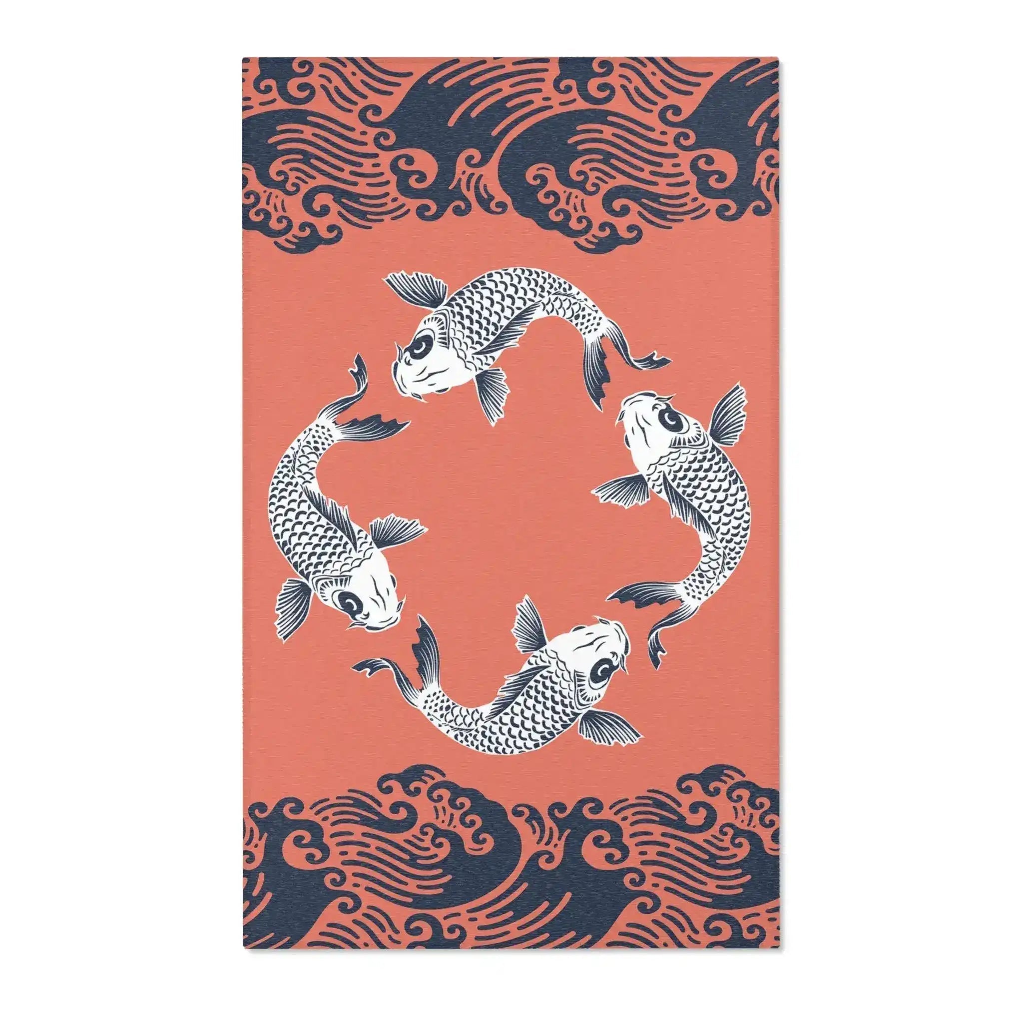 Coral & Navy Koi Wave Accent Rug