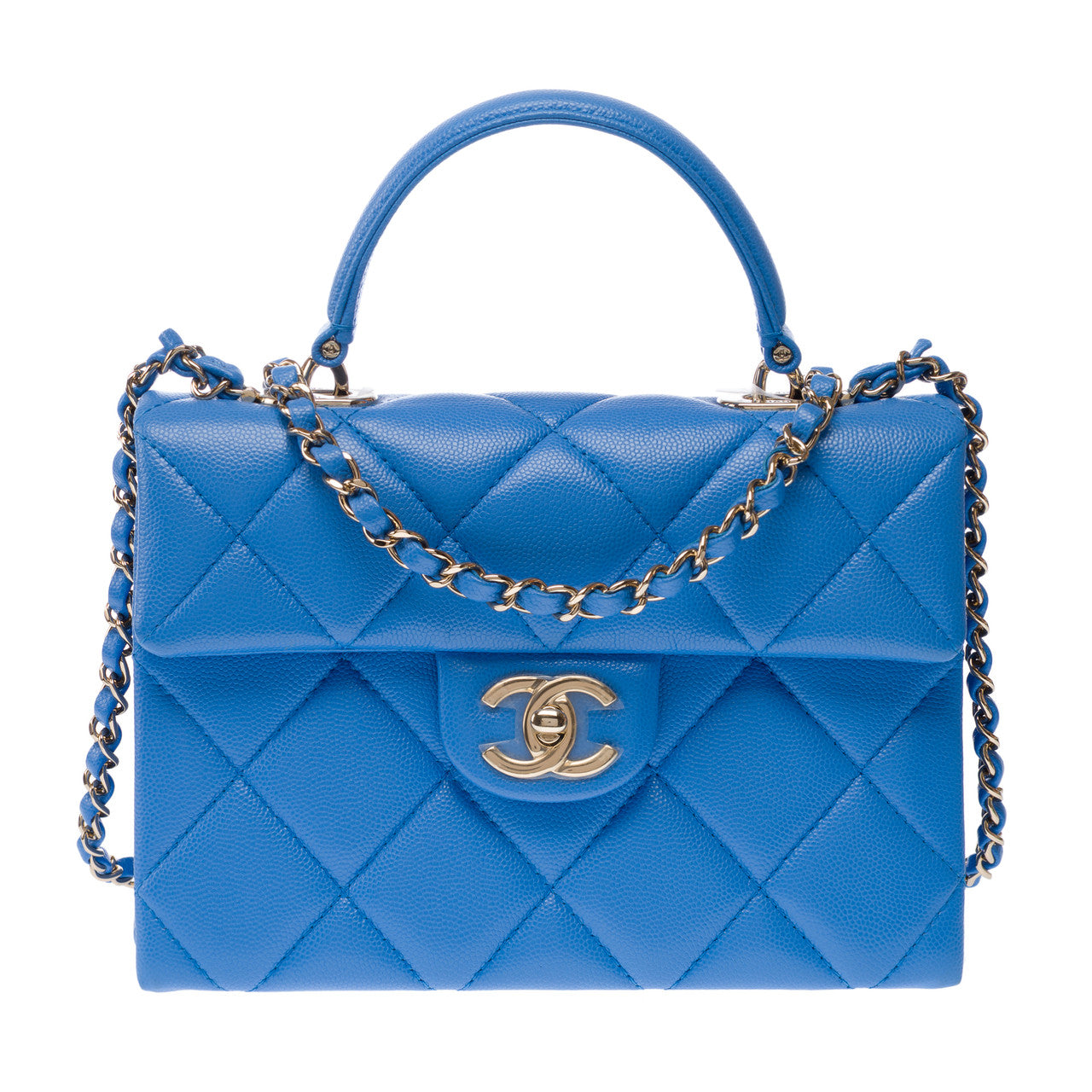 Chanel Mini Top Handle Flap Bag — Blue