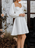 A-Line Sweetheart Long Sleeves Knee-Length Satin Wedding Dresses