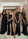 Sheath/Column Sleeveless Lace/Silk Like Satin Bridesmaid Dresses With Sequins