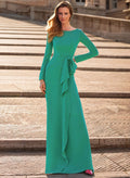 Sheath/Column Scoop Neck Long Sleeves Stretch Chiffon Mother Of The Bride Dresses