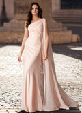 One-Shoulder Chiffon Cape Mother Of The Bride Dresses With Sheath/Column