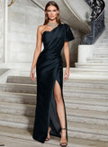 One-Shoulder Floor-Length Satin Mother Of The Bride Dresses With Split Front