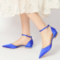 Point Toe Ankle Strap Heel Silk Like Satin Wedding Shoes