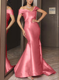 Trumpet/Mermaid Off-The-Shoulder Sleeveless Satin Prom Dresses