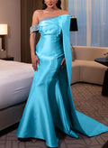 Trumpet/Mermaid Asymmetrical Sleeveless Sweep Train Satin Evening Dresses
