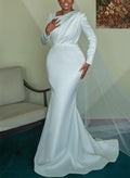 Trumpet/Mermaid Long Sleeves Sweep Train Satin Wedding Dresses