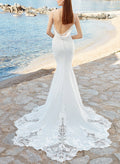 Trumpet/Mermaid Sleeveless Court Train Lace/Elastic Satin Wedding Dresses