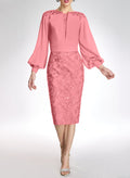 Sheath/Column Scoop Neck Chiffon/Satin Cocktail Dresses With Lace