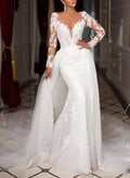 Trumpet/Mermaid Long Sleeves Tulle Wedding Dresses With Appliques Lace