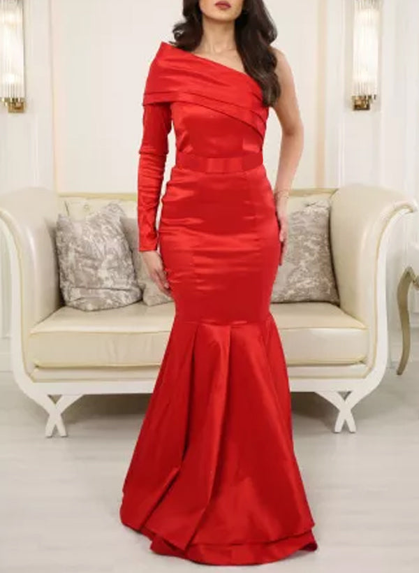 Trumpet/Mermaid One-Shoulder Long Sleeves Satin Evening Dresses