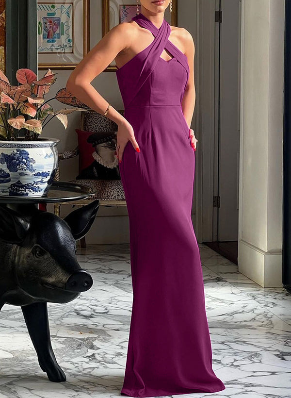 Sheath/Column Halter Sleeveless Elastic Satin Evening Dresses