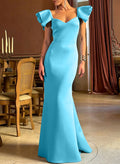 Trumpet/Mermaid V-Neck Sleeveless Satin Evening Dresses With Ruffle
