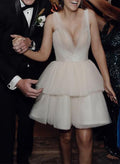 A-Line V-Neck Sleeveless Short/Mini Tulle Wedding Dresses