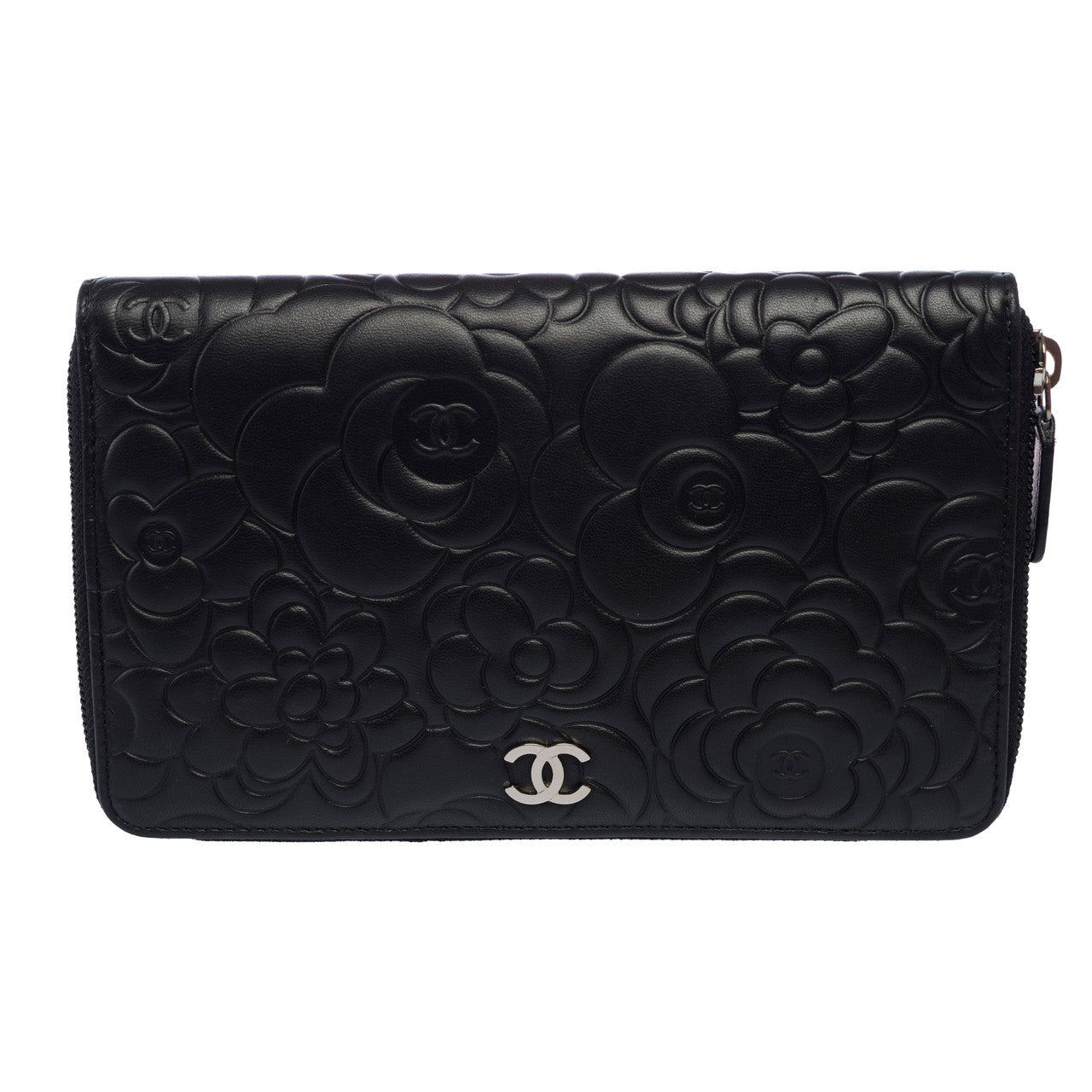 Chanel Camellia Zip-Around Wallet — Black