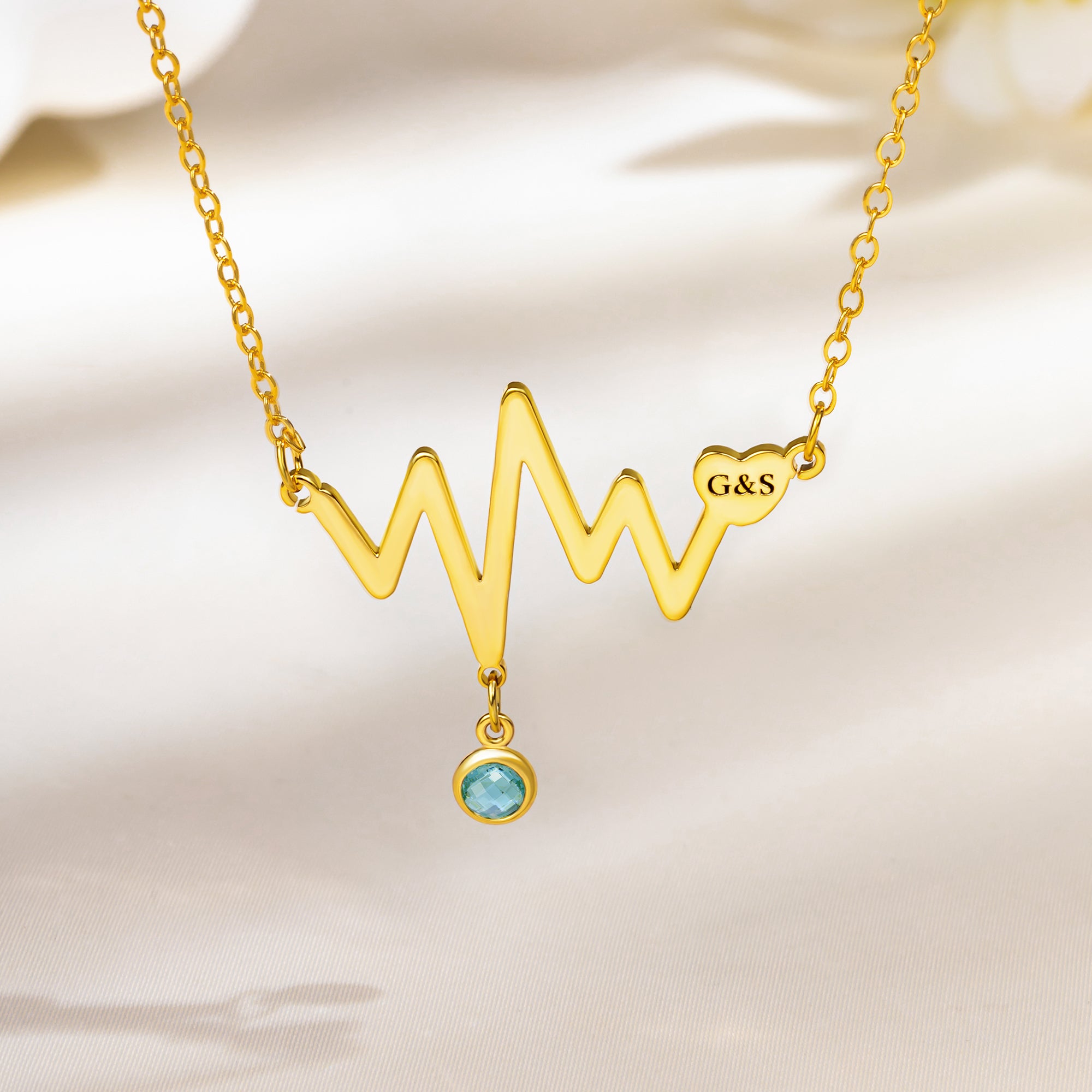 Personalizado Electrocardiograma Corazón Birthstone Collar con Monograma Dainty Jewelry Birthday Anniversary Gift for Women