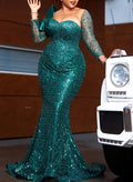 Trumpet/Mermaid Illusion Neck Long Sleeves Sequined Prom Dresses