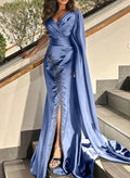 Sheath/Column Asymmetrical Silk Like Satin Prom Dresses With Split Front