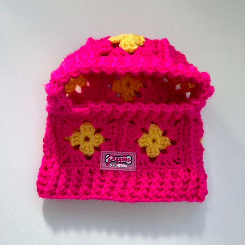 Handmade Crochet Dog Balaclava Hat - Hot Pink