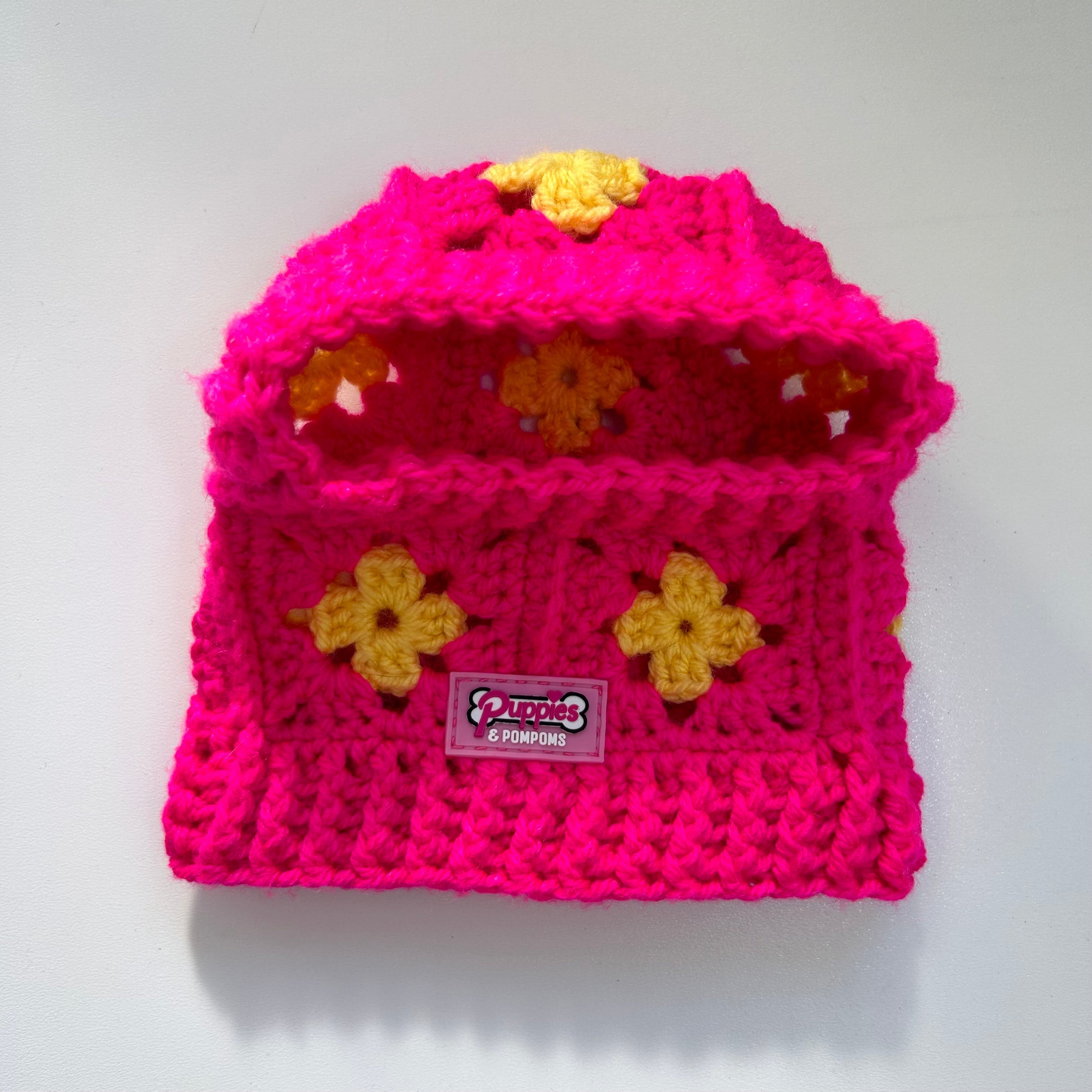 Handmade Crochet Dog Balaclava Hat - Hot Pink