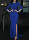 Trumpet/Mermaid Scoop Neck Elastic Satin Evening Dresses With High Split