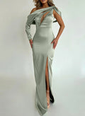 Sheath/Column Asymmetrical Silk Like Satin Prom Dresses With High Split