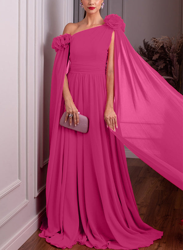 A-Line One-Shoulder Sleeveless Chiffon Mother Of The Bride Dresses With Flower(s)