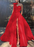 Ball-Gown One-Shoulder Sleeveless Silk Like Satin Prom Dresses With Bow(s)