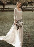 Boho Lace Square Neckline A-Line Wedding Dresses