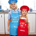 Delantal ajustable para niños con tema de galletas y muñeco de jengibre Gingerbread Man Snowman Gorro de cocinero con bolsillo para cocinar Regalo de Navidad para niños y niñas