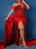 Trumpet/Mermaid Sweetheart Silk Like Satin Prom Dresses With High Split