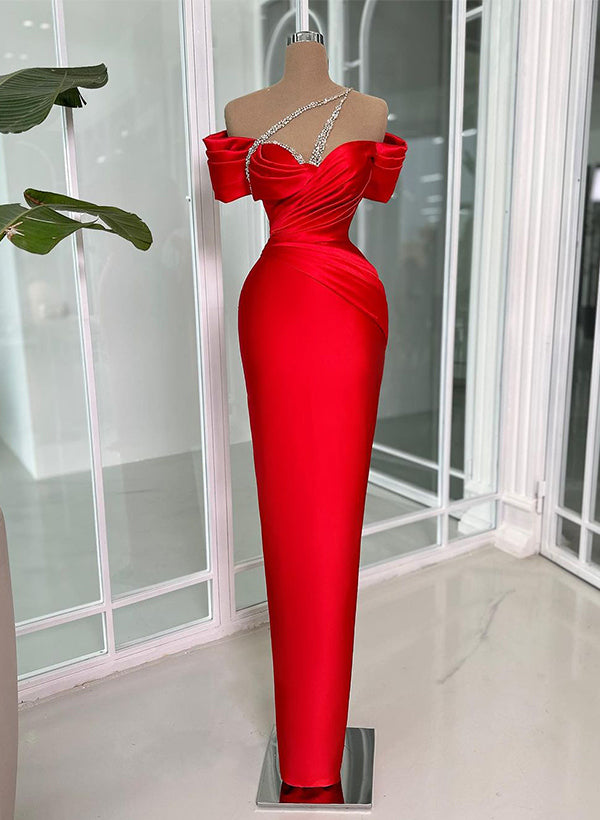 Sheath/Column One-Shoulder Sleeveless Floor-Length Satin Prom Dresses