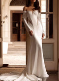 Sheath/Column Off-The-Shoulder Long Sleeves Sweep Train Wedding Dresses